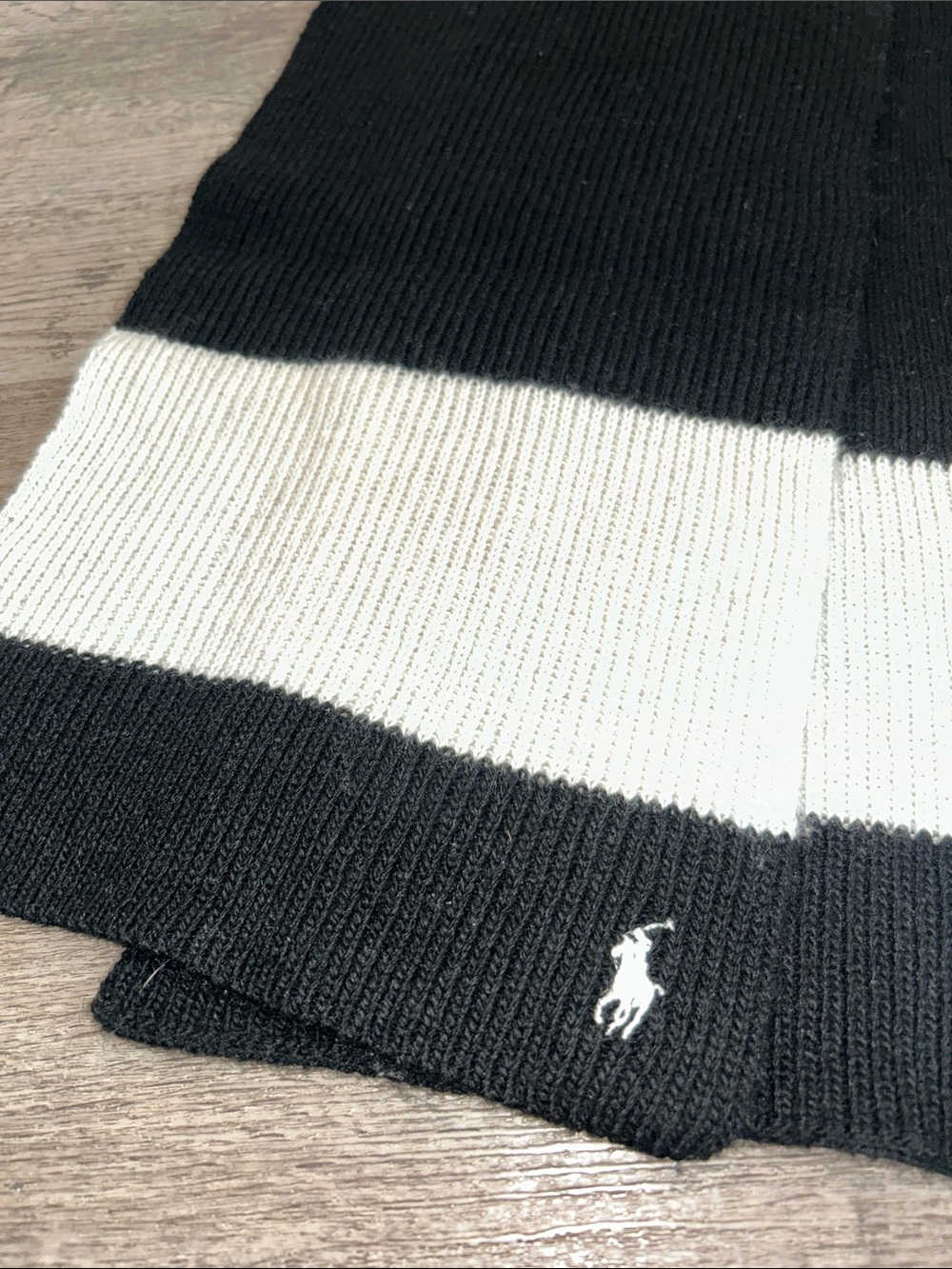 Polo Ralph Lauren Colorblock Knit Scarf Black Ivory One Size Wool Blend - Picture 2 of 6